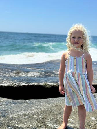 Brooklyn Dress in Berry Aqua Stripe by Vignette