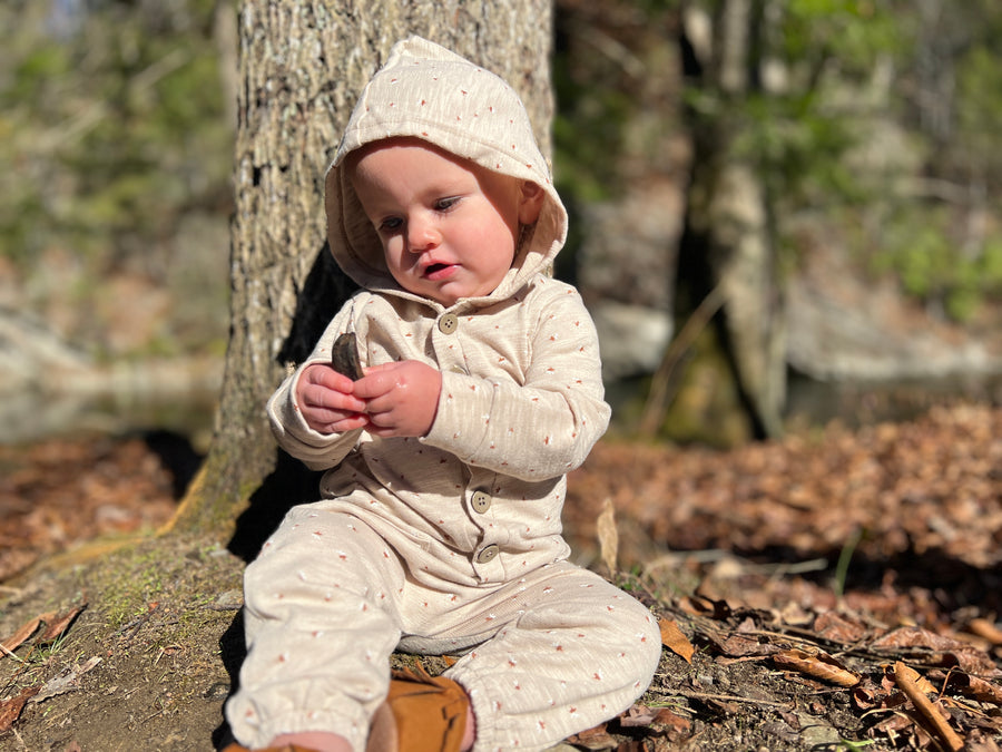 Shelby Hooded Romper in Tan by Vignette