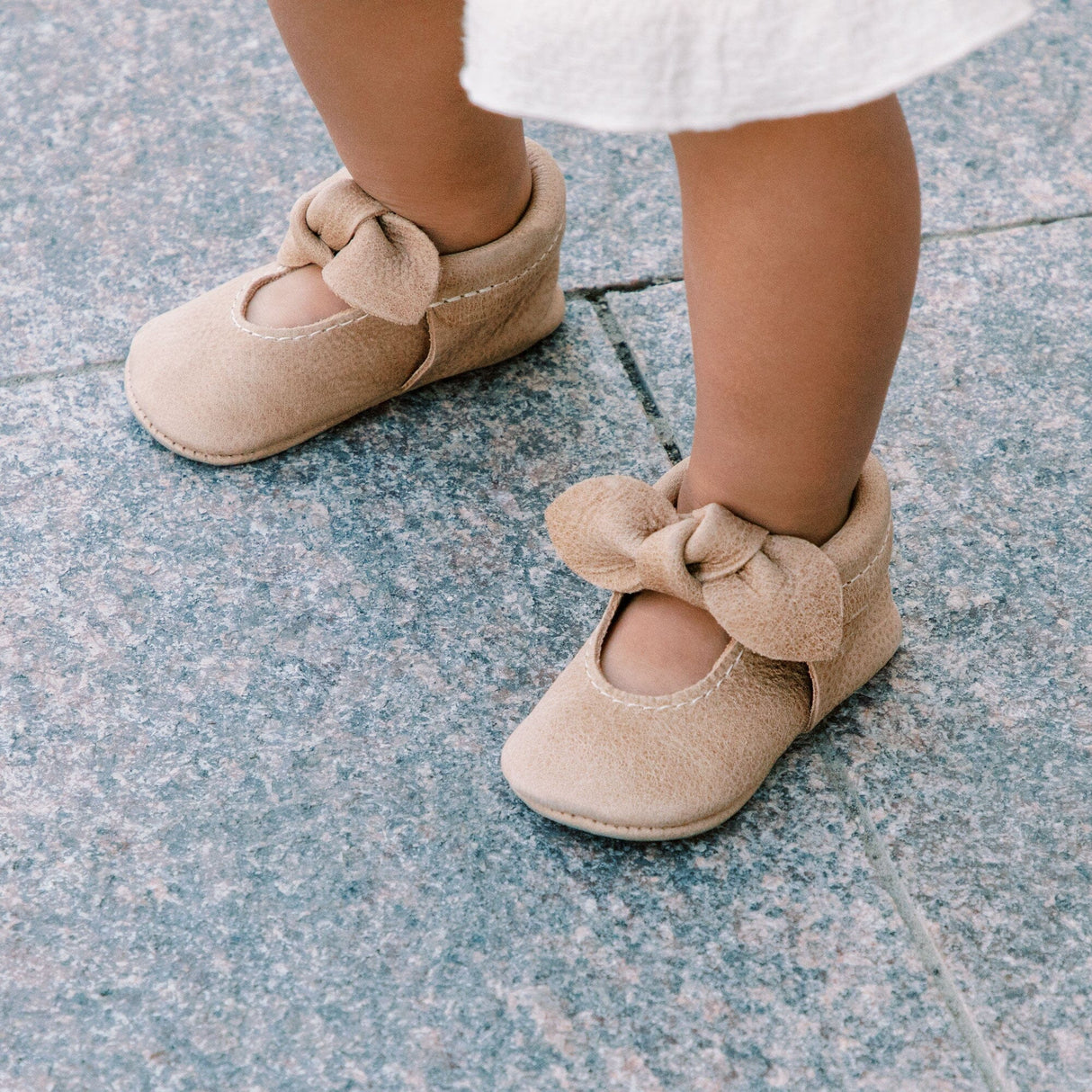Weathered Brown Knotted Bow Baby Shoe by Freshly Picked