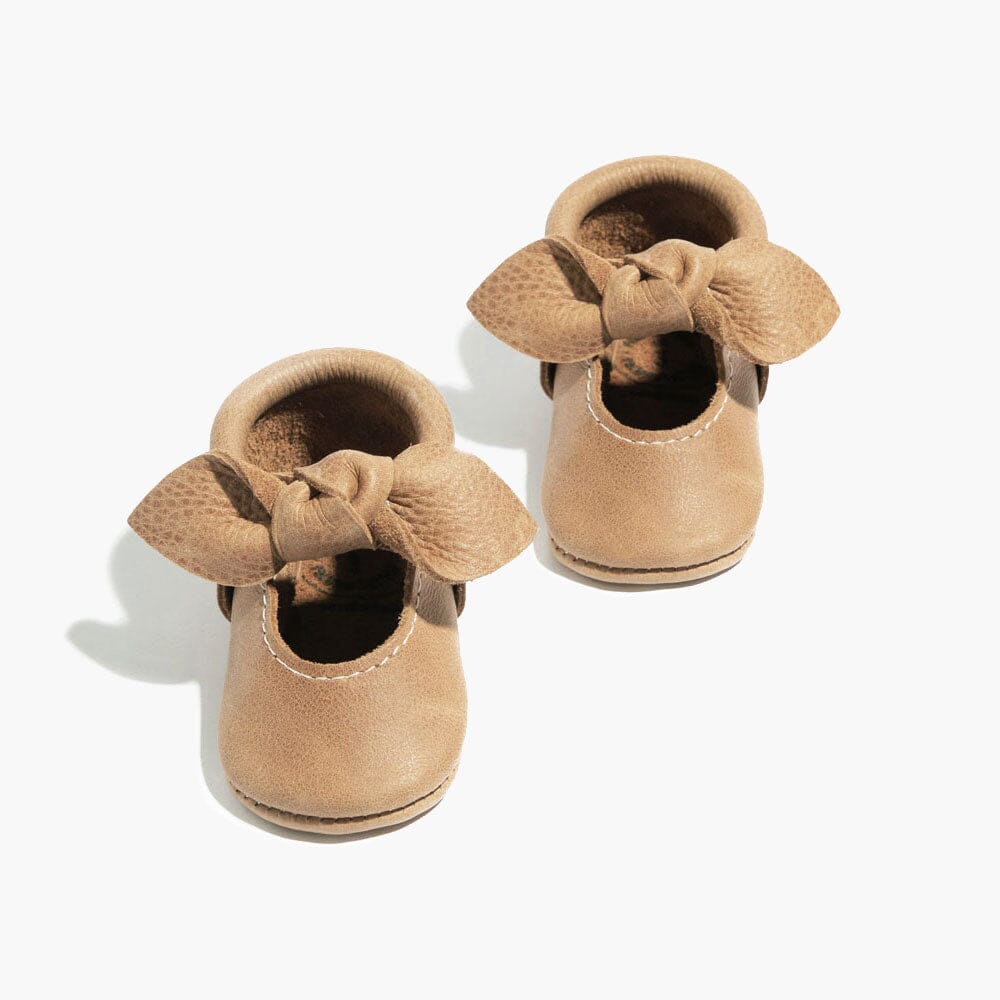 Weathered Brown Knotted Bow Baby Shoe by Freshly Picked