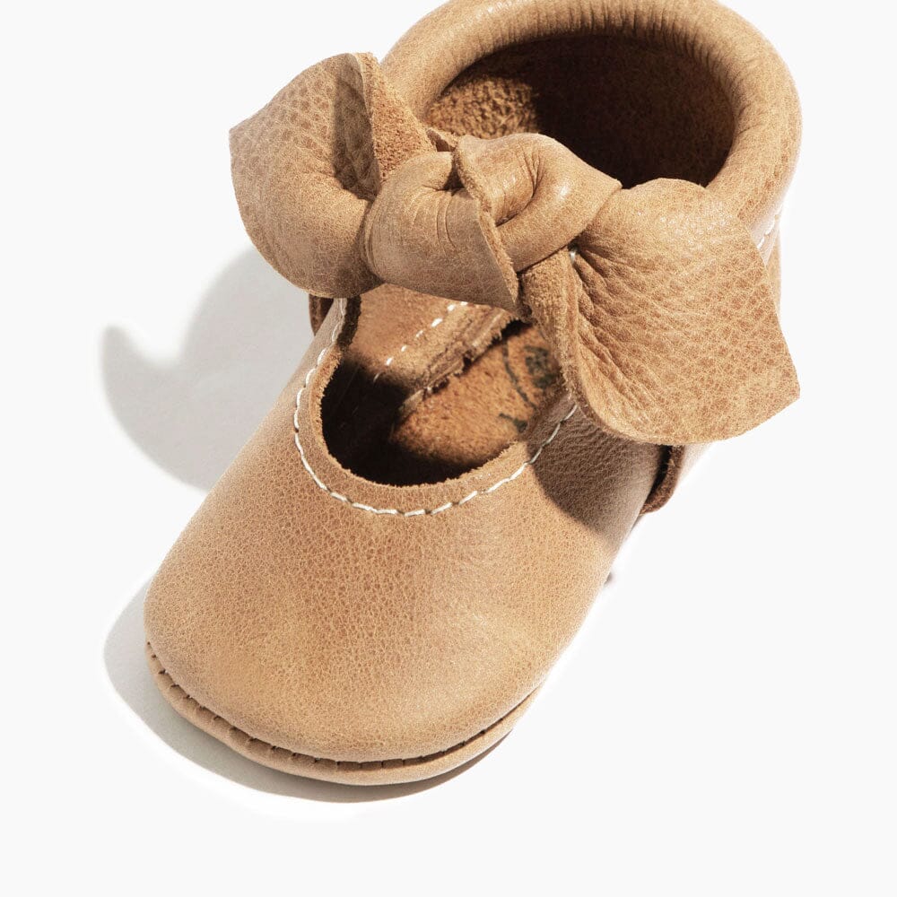 Weathered Brown Knotted Bow Baby Shoe by Freshly Picked