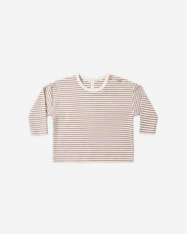 Long Sleeve Tee || Cocoa Microstripe by Quincy Mae