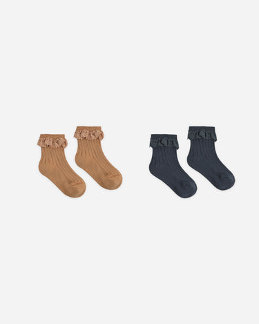 Lace Trim Socks, 2-Pack || Fawn, Midnight by Rylee + Cru