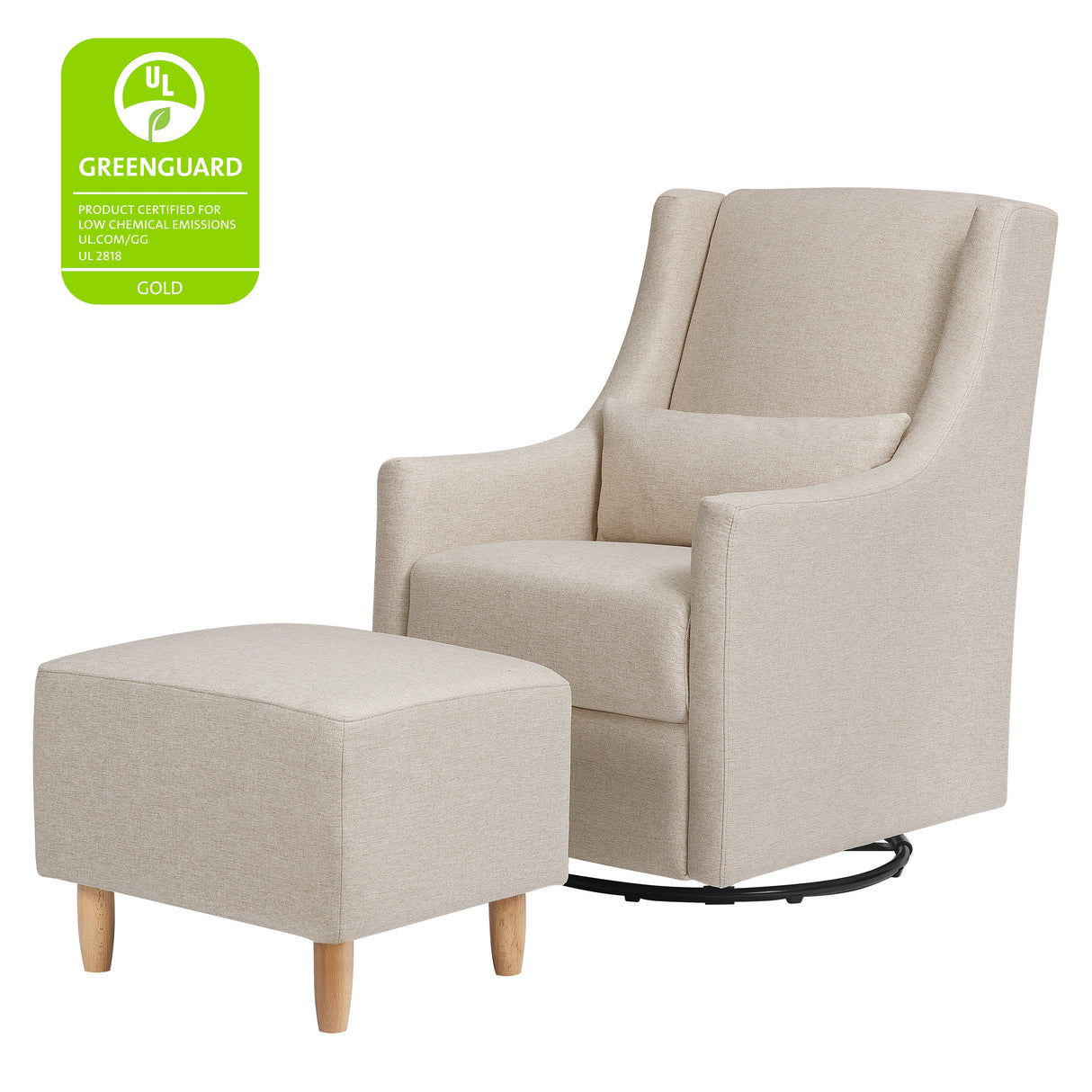 Babyletto Toco Swivel Glider and Ottoman in Eco-Performance Fabric | Water Repellent & Stain Resistant