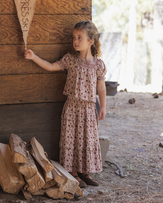 Ruffled Midi Skirt || Pink Floral by Rylee + Cru