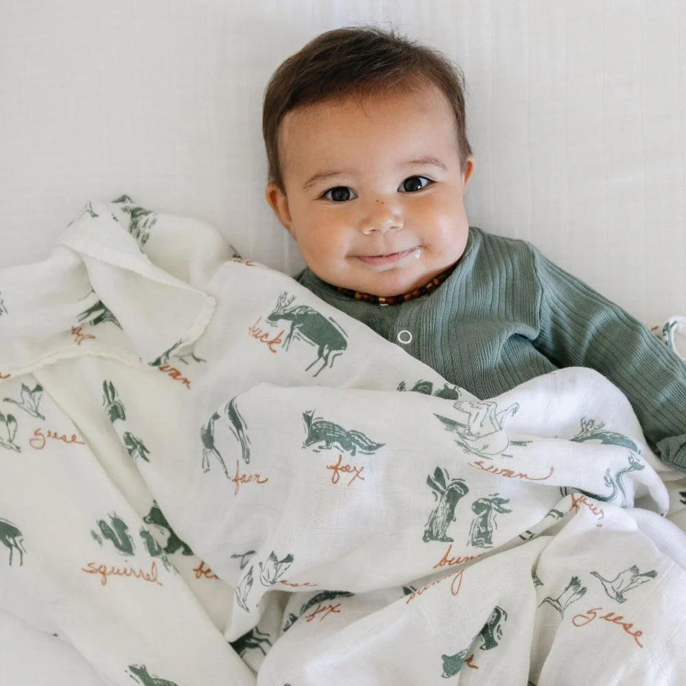 Bamboo Rayon Muslin Swaddle- Hope Lakewood Animals by Saranoni