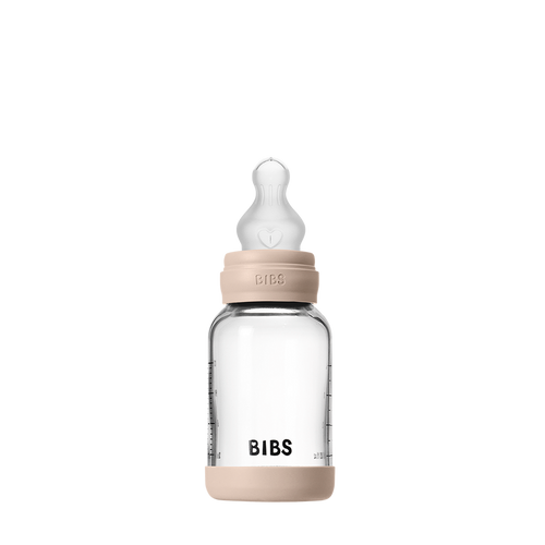 Baby Glass Bottle Set 4oz Silicone- Blush (Slow Flow) by Bibs