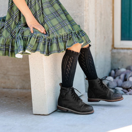 Black Fancy Lace Top Knee High Socks by Little Stocking Co.