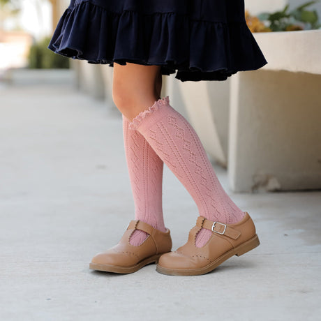 Blush Fancy Lace Top Knee High Socks by Little Stocking Co.