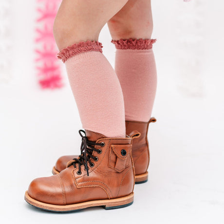 Blush + Mauve Lace Top Knee High Socks by Little Stocking Co.