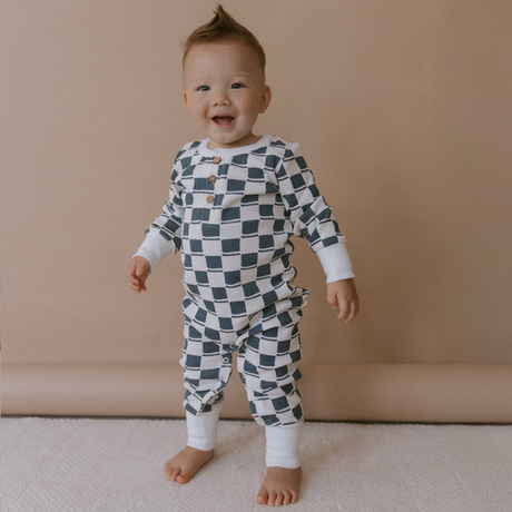 Organic Button Romper - Cabin Checks by Makemake
