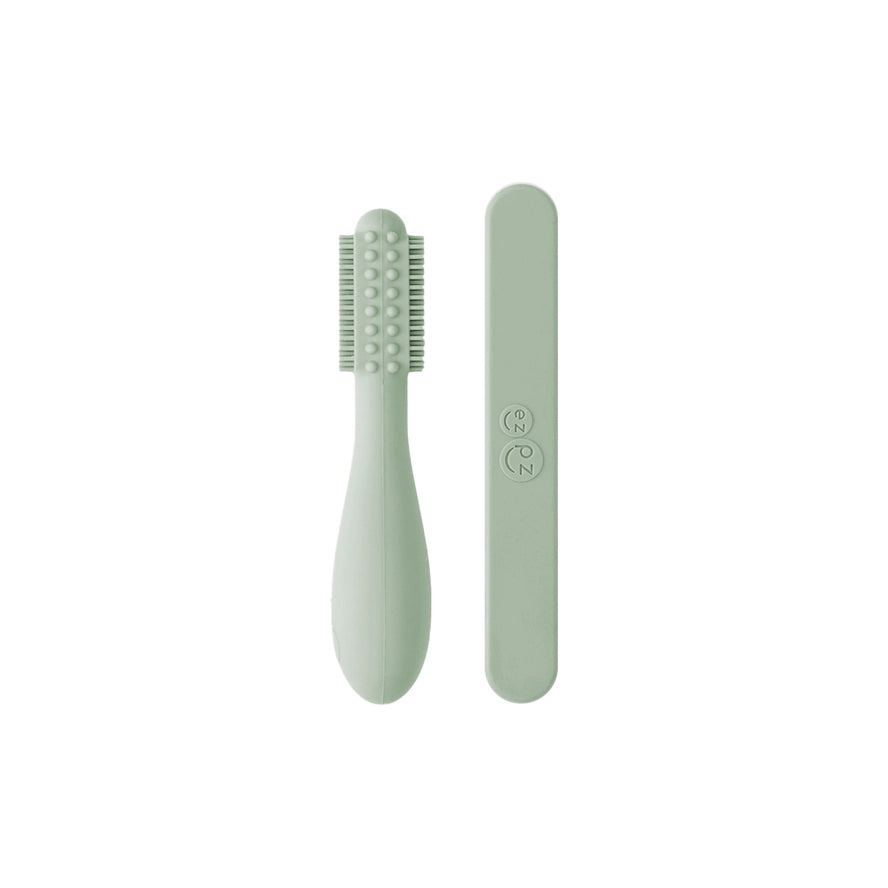 Baby-Led™ Toothbrush + Sensory Tongue Depressor Dual Pack - Sage by EZPZ