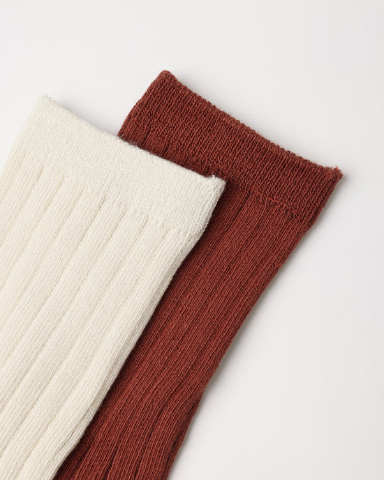 Ribbed Socks, 2-Pack || Brick, Natural by Rylee + Cru