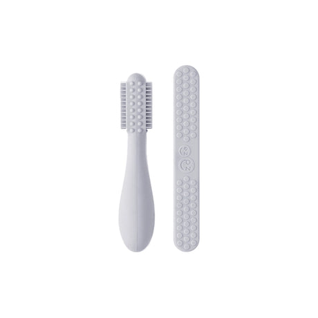 Baby-Led™ Toothbrush + Sensory Tongue Depressor Dual Pack - Pewter by EZPZ