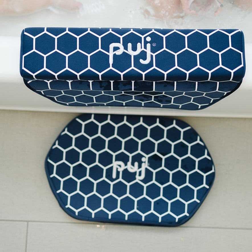 Puj Pad Armrest with Suction Cups in Navy Honeycomb