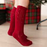 Scalloped Fancy Knee High Socks - Crimson by Little Stocking Co.