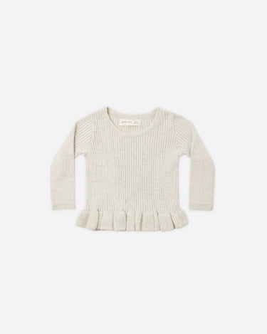 Rib Knit Peplum Top || Heathered Oatmeal by Quincy Mae