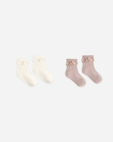 Lace Trim Socks, 2-Pack || Rosewood, Natural by Rylee + Cru