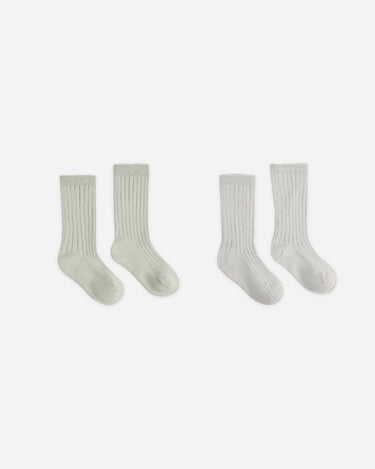 Ribbed Socks, 2-Pack || Fog, Sage by Rylee + Cru