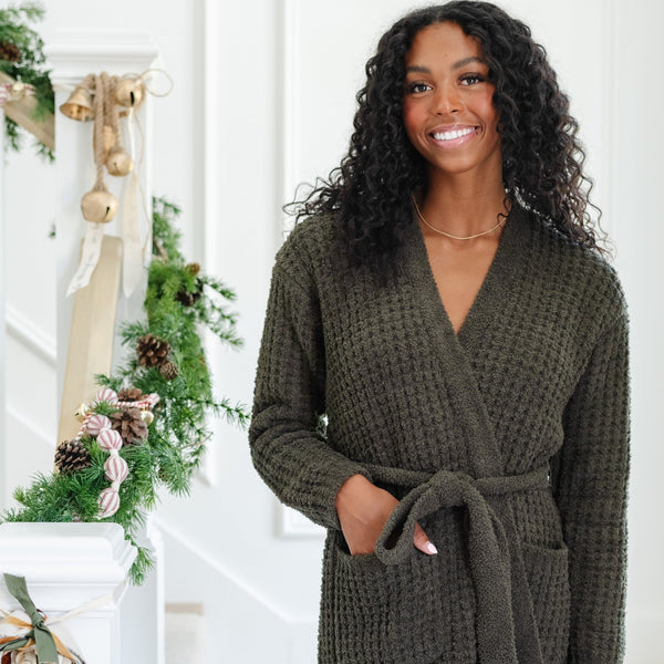 Waffle Knit Robe- Thyme by Saranoni
