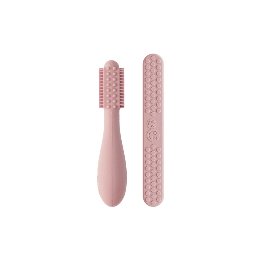 Baby-Led™ Toothbrush + Sensory Tongue Depressor Dual Pack - Blush by EZPZ