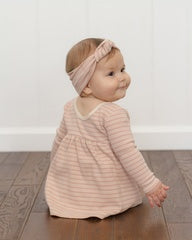 Ribbed Long Sleeve Dress || Dusty Rose Microstripe by Quincy Mae