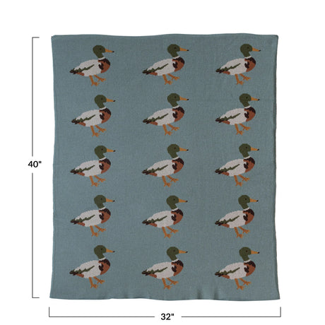 Cotton Knit Baby Blanket w/ Ducks by Creative Co-Op