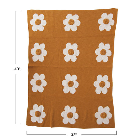 Cotton Knit Baby Blanket w/ Flowers & Tufting by Creative Co-Op