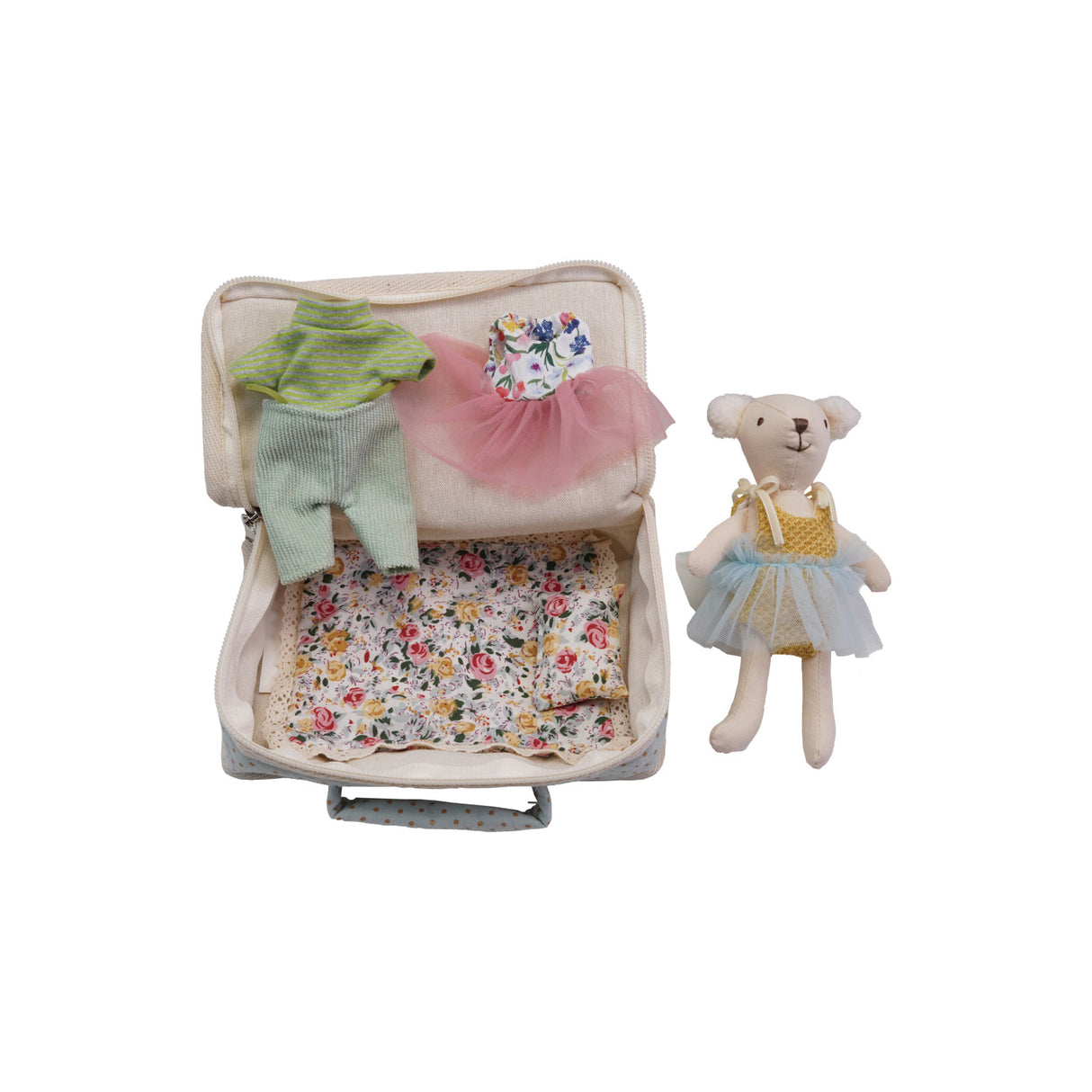 Fabric Suitcase Bed w/ Plush Bear & Outfits by Creative Co-Op