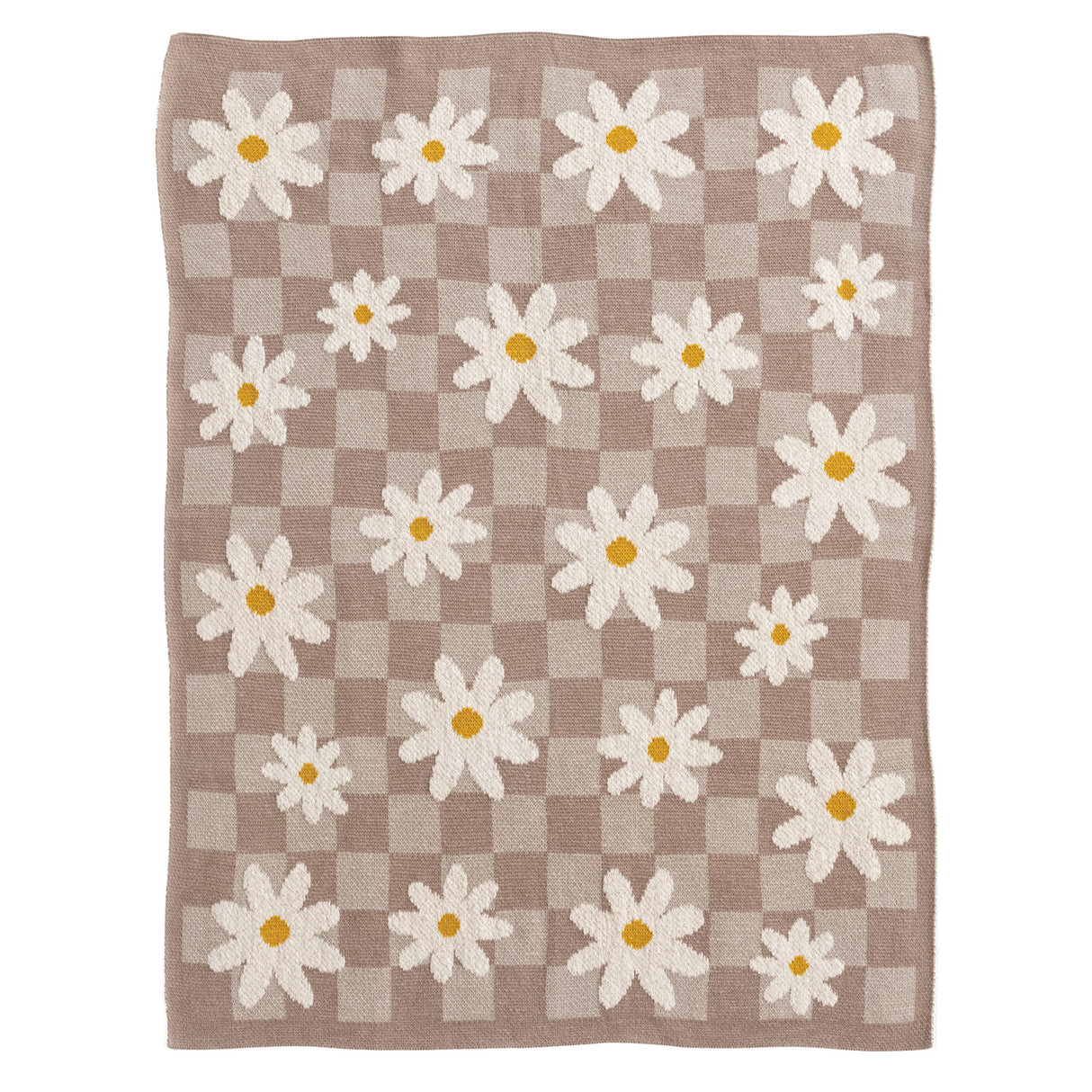 Cotton Knit Baby Blanket w/ Daisies & Check Pattern by Creative Co-Op