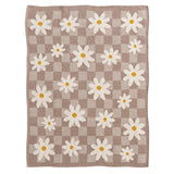 Cotton Knit Baby Blanket w/ Daisies & Check Pattern by Creative Co-Op