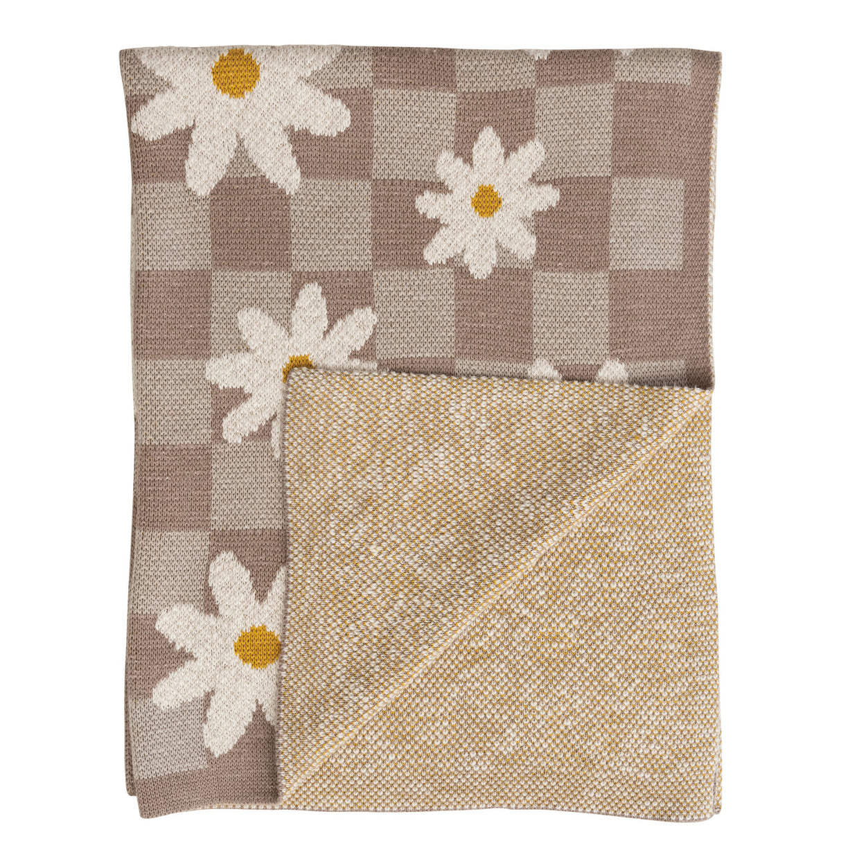 Cotton Knit Baby Blanket w/ Daisies & Check Pattern by Creative Co-Op