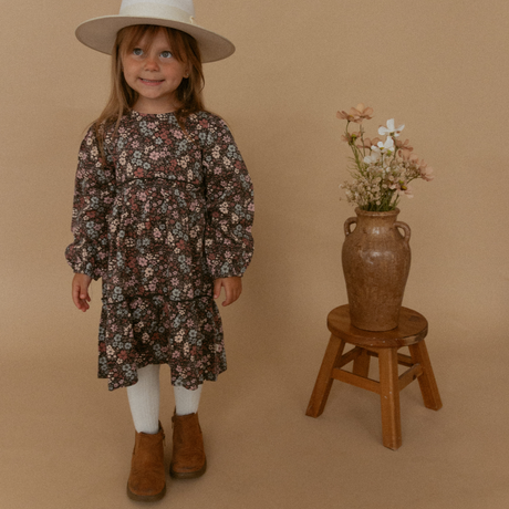Organic Long Sleeve Tiered Dress - Bohemian Floral by Makemake