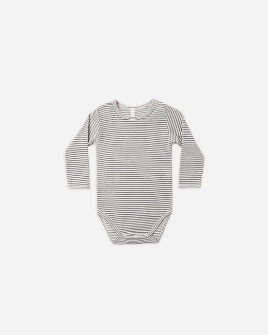 Waffle Long Sleeve Bodysuit || Midnight Microstripe by Quincy Mae
