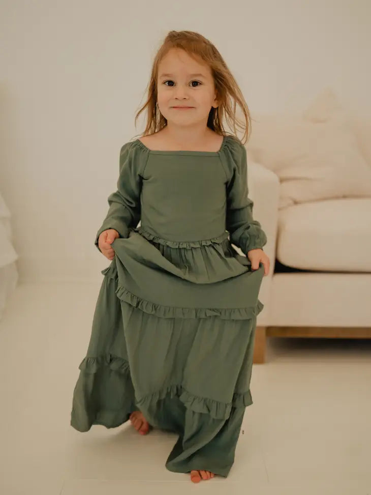 Longsleeve Maxi Ruffle Dress in Pine by babysprouts