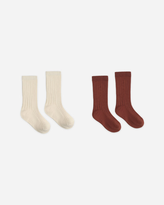 Ribbed Socks, 2-Pack || Brick, Natural by Rylee + Cru