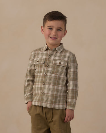 Pocketed Corduroy Shirt || Olive Dobby Plaid by Rylee + Cru