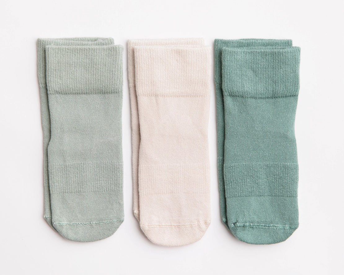 Coastal - Non-Slip Baby Socks Stone Gray, Eucalyptus, Thyme by squid socks