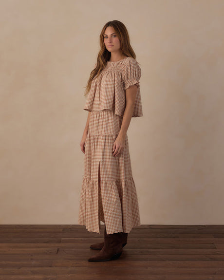 Women's Tiered Midi Skirt || Fawn Gingham by Rylee + Cru