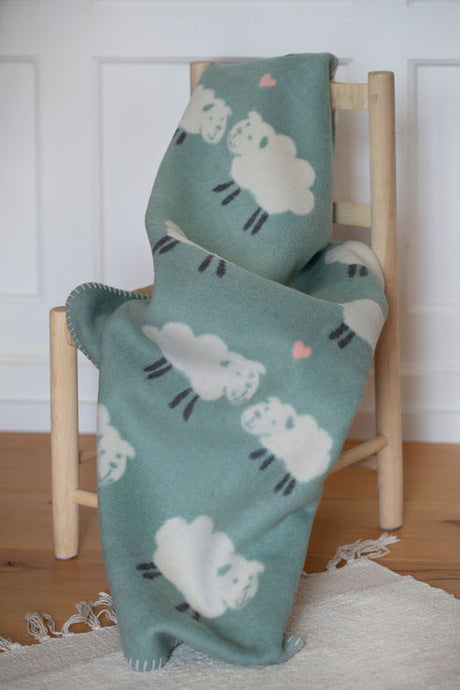 Mila Baby Blanket- Green Sheep All Over by Indigo 11