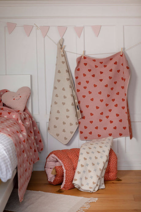 Carla Baby Blanket- Beige Hearts All Over by Indigo 11