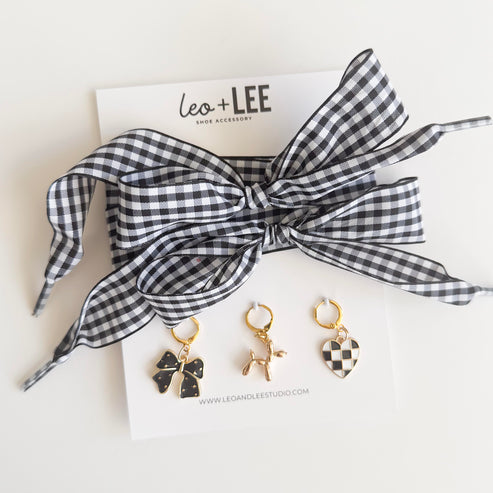 Black + White Gingham Sneaker Charm Set by Leo + Lee