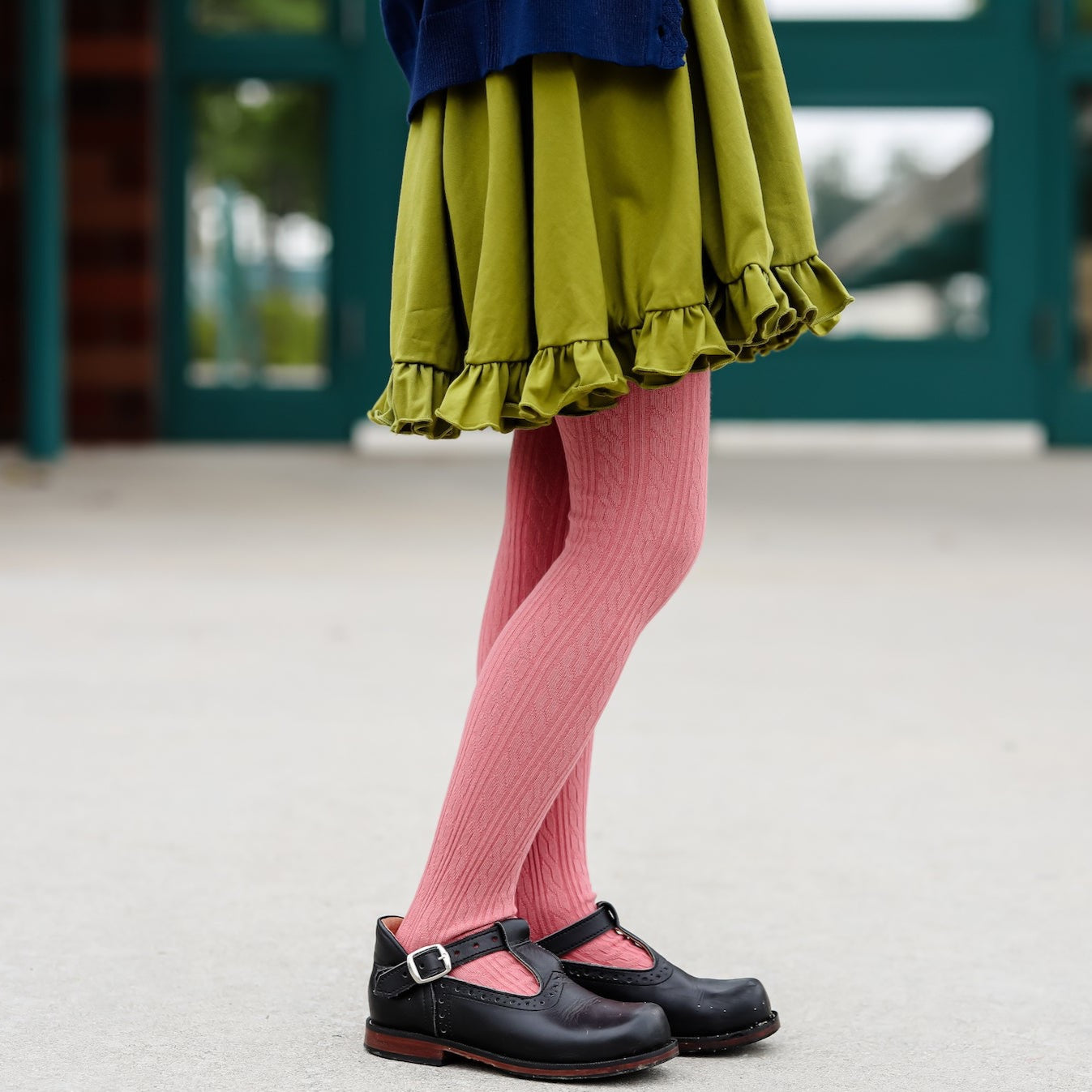 light pink dress black tights Pink and Black Outfit
