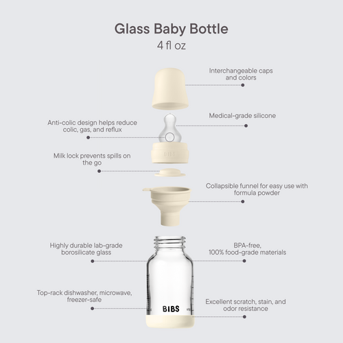 Baby Glass Bottle Set 4oz Silicone- Blush (Slow Flow) by Bibs