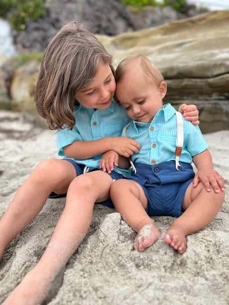 CAPTAIN Blue Shorts With Adjustable Suspenders by Me & Henry