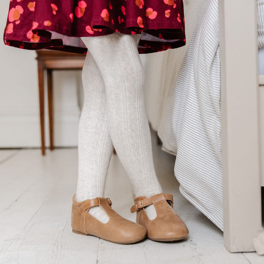 Heathered Ivory Cable Knit Tights by Little Stocking Co.