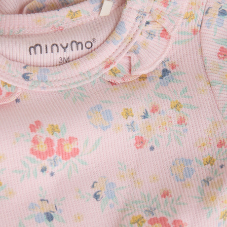 Ribbed Short Sleeve Bodysuit in Floral by Minymo