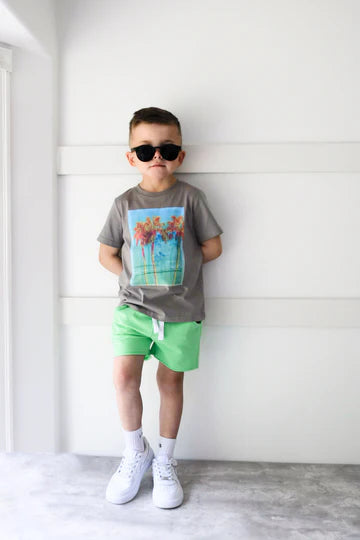 Raw Edge Harem Short - Electric Green by Little Bipsy