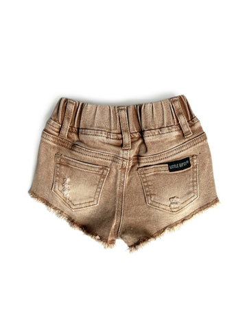 Cut Off Denim Shorties - Camel Wash by Little Bipsy