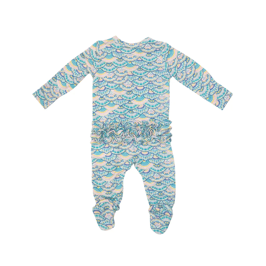 2-Way Ruffle Back Zipper Footie in Mermaid Scale by Angel Dear